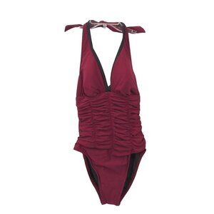 MagicSuit by Miraclesuit Swimsuit‎ One Piece Womens 8 Plunge Halter Burgundy New